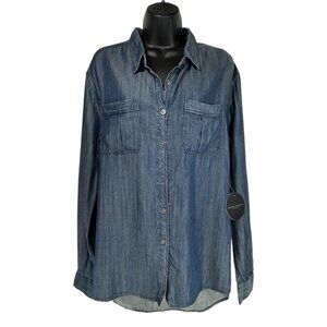 ARTICLES OF SOCIETY Trixie Denim Shirt Sz L Blue Chambray Button Top Up Tencel